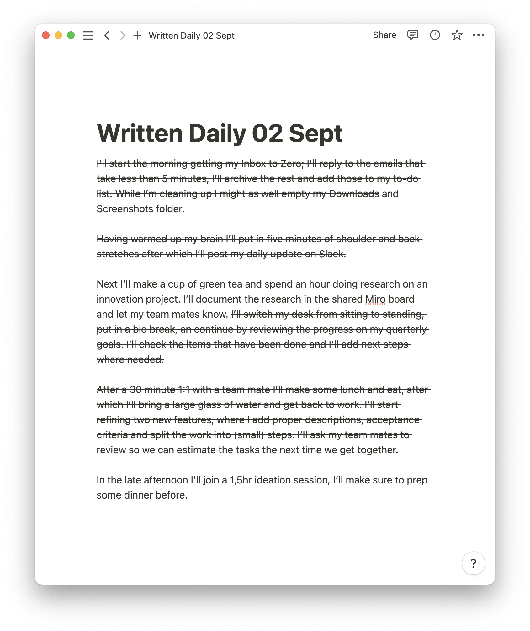 written daily with progress example